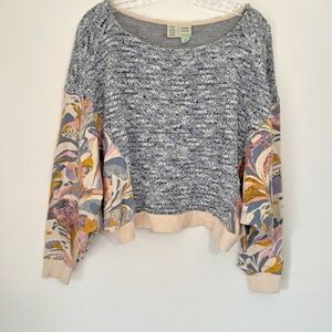 Anthropologie Blue and Multicolor Crew Neck Sweater
